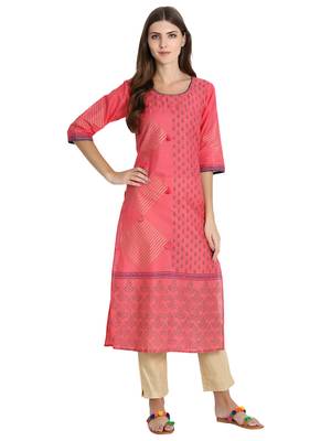 Peach printed cotton kurti 2