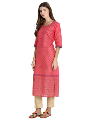 Peach printed cotton kurti 3
