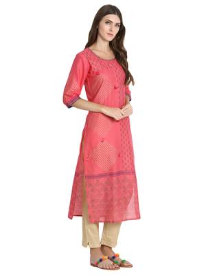 Peach printed cotton kurti 4