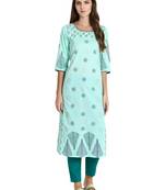 Sea-green printed cotton kurti