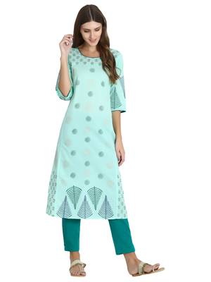 Sea-green printed cotton kurti 2
