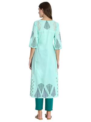 Sea-green printed cotton kurti 5