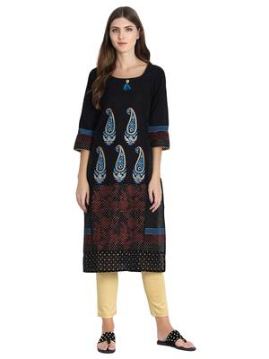Black printed cotton kurti 1