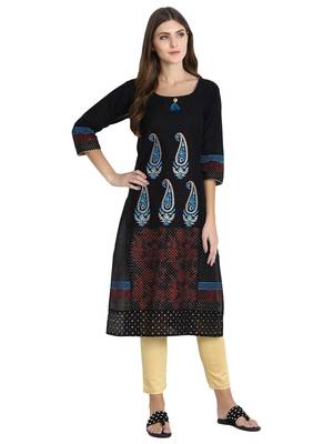 Black printed cotton kurti 2
