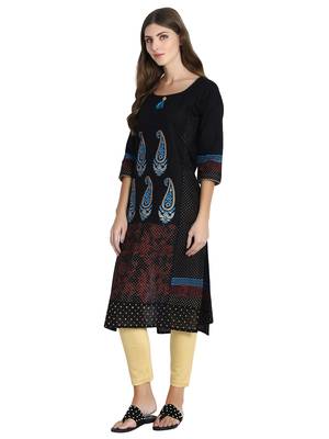 Black printed cotton kurti 3