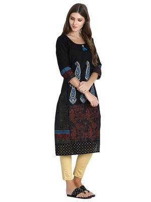 Black printed cotton kurti 4