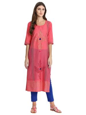 Peach printed cotton kurti 1