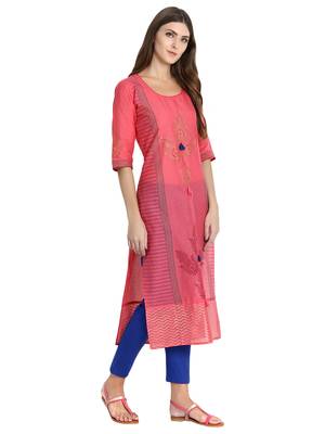 Peach printed cotton kurti 2