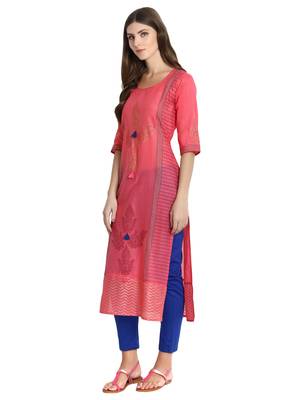 Peach printed cotton kurti 3