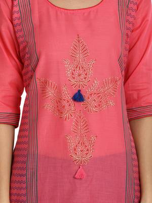 Peach printed cotton kurti 5