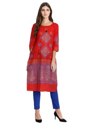 Red printed cotton kurti 1