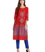 Red printed cotton kurti