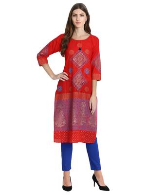 Red printed cotton kurti 2
