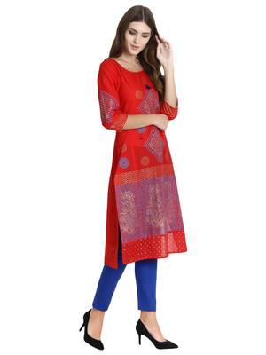 Red printed cotton kurti 3