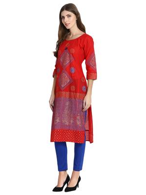 Red printed cotton kurti 4