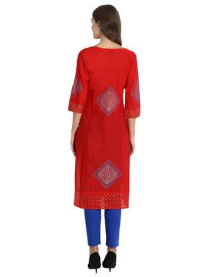 Red printed cotton kurti 5