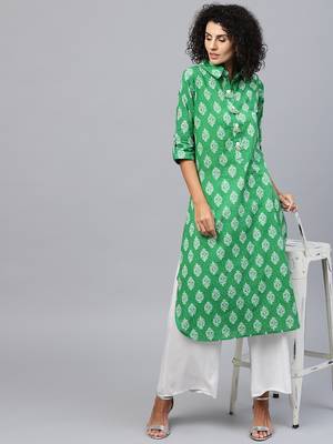 Green printed cotton kurti 1