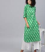 Green printed cotton kurti