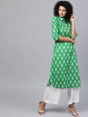Green printed cotton kurti 2