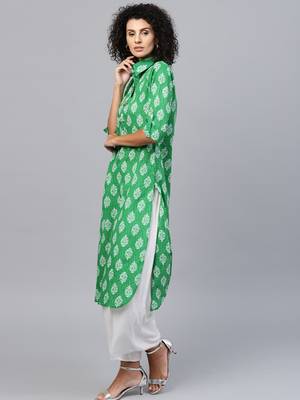 Green printed cotton kurti 3