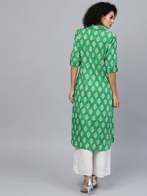 Green printed cotton kurti 4