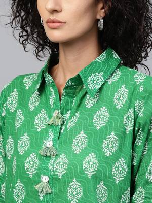Green printed cotton kurti 5