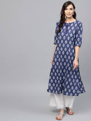 Blue printed cotton kurti 1