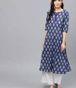 Blue printed cotton kurti
