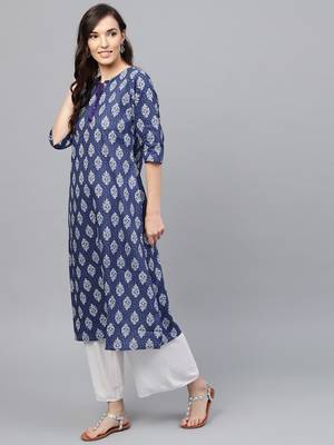 Blue printed cotton kurti 2