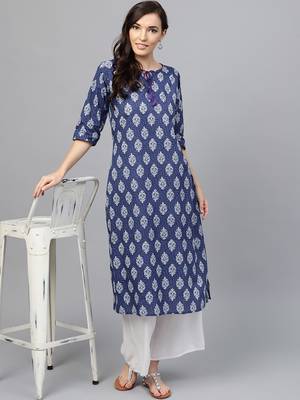 Blue printed cotton kurti 3