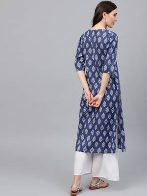 Blue printed cotton kurti 4