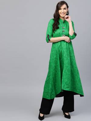 Green plain cotton kurti 1