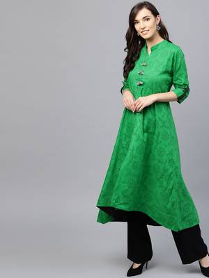 Green plain cotton kurti 2