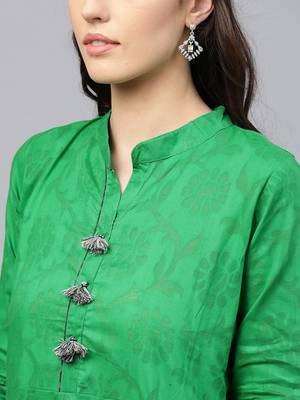 Green plain cotton kurti 5