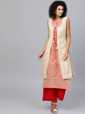 Beige printed cotton kurti 1