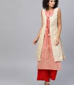 Beige printed cotton kurti