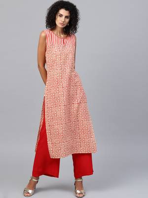 Beige printed cotton kurti 2