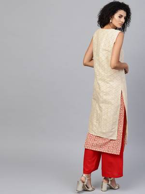 Beige printed cotton kurti 4