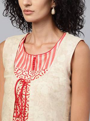 Beige printed cotton kurti 5