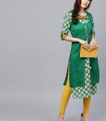 Green printed cotton kurti