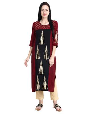 Maroon printed viscose rayon kurti 1