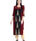 Maroon printed viscose rayon kurti