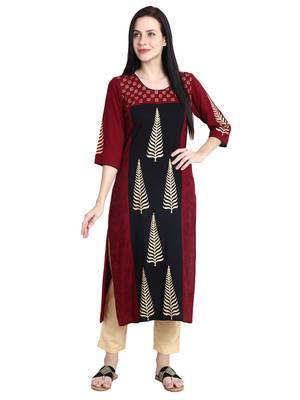 Maroon printed viscose rayon kurti 2