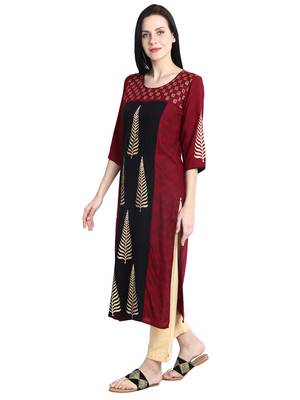 Maroon printed viscose rayon kurti 3