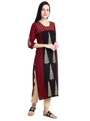 Maroon printed viscose rayon kurti 4