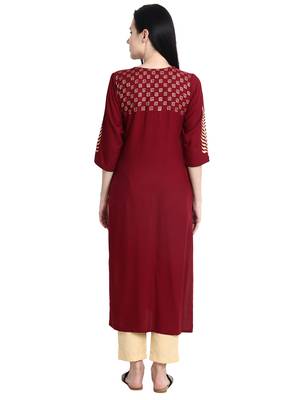 Maroon printed viscose rayon kurti 5