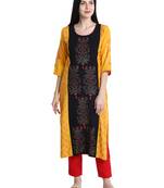 Mustard printed viscose rayon kurti