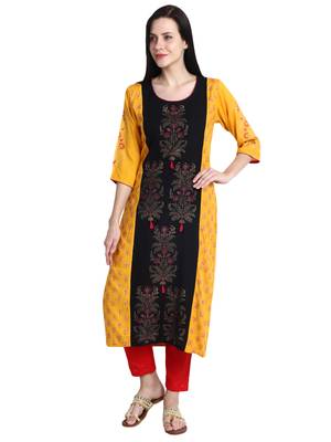 Mustard printed viscose rayon kurti 2
