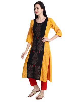 Mustard printed viscose rayon kurti 3