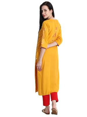 Mustard printed viscose rayon kurti 5